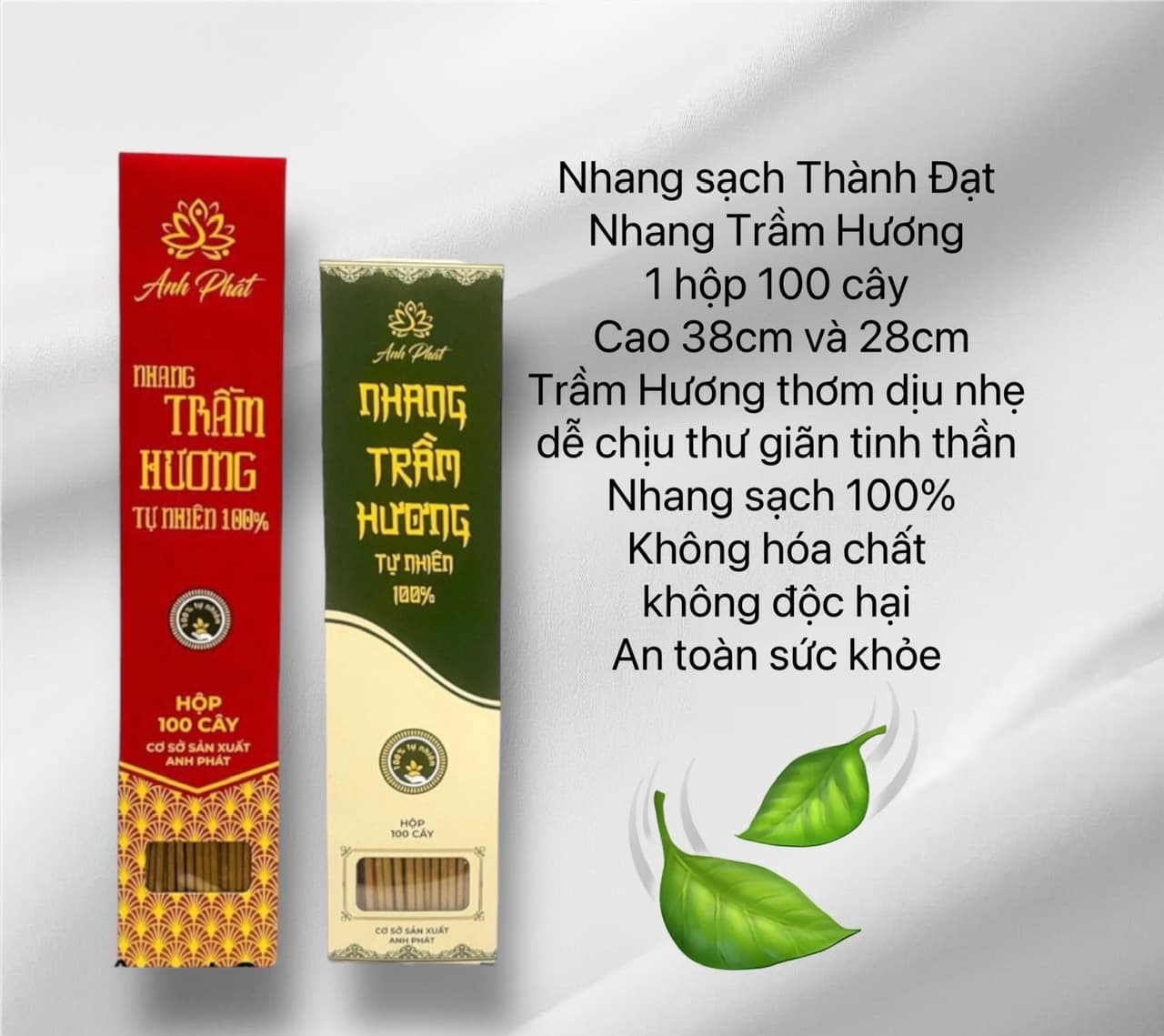 Nhang trầm hương. Nhang sạch. Mùi thơm dịu nhẹ dễ chịu thư giãn tinh thần,1 hộp 100 cây